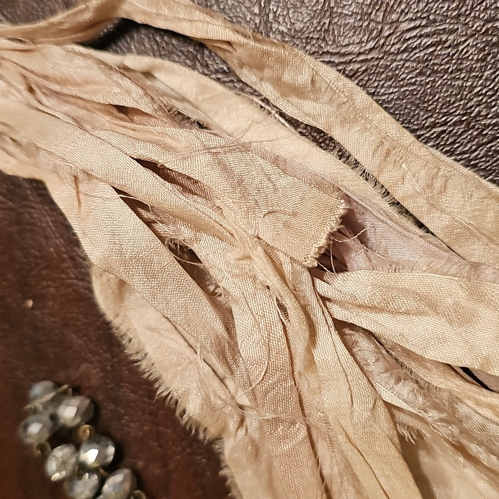 Beige Silk Tassel Crystal Necklace - Women Jewelry 35 Inches - Picture 3 of 3